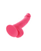 A pink CalExotics Silicone Stud 8 Inch Suction Cup Dildo with a realistic shape, curved design, and powerful suction cup base. This neon-hued delight features defined details, including a veined texture and scrotum-like base, crafted from body-safe silicone.
