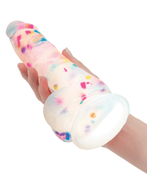 BMS Enterprises Dildo Addiction Party Marty 7.5 Inch Silicone Rainbow Confetti Dildo