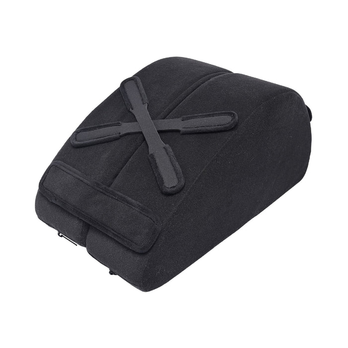 The Sportsheets Pivot Convertible Sex Toy Mount & Cushion is a black, ergonomically designed backrest cushion featuring adjustable straps for securing it to a chair. Its contoured shape ensures lumbar support and comfort, and the cushion is made of a soft fabric material.