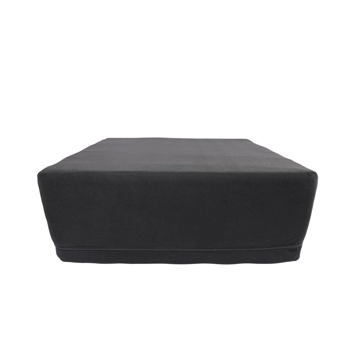 A black, rectangular Pivot Positioner Plus Large Sex Wedge Cushion by Sportsheets viewed from the side. The cushion has a simple, sleek design with no visible patterns or embellishments. The surface appears smooth and flat, encased in a waterproof cover for added durability.