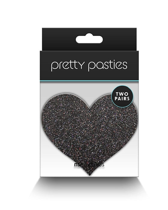 NS Novelties Pasties Pretty Pasties Black and Gold Glitter Hearts  - Set of 2