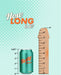 Image of a can labeled "Betty Soda" next to a wooden measuring tool resembling the Blush Raphael Ultra Realistic 9.5 Inch Silicone Dildo with Sliding Foreskin - Caramel. The can measures 4.83 inches, while the wooden tool is a realistic 9 inches long. The text at the top reads "How LONG is it?" against a dotted mint green background.