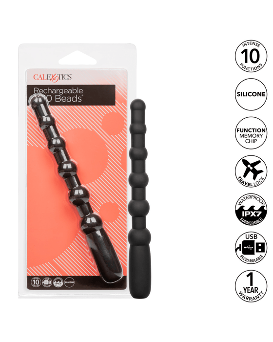 Calexotics Anal Toy Rechargeable X-10 Powerful Black Silicone Vibrating Anal Beads