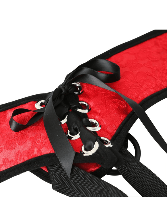 Sportsheets Strap-On Harness Red Lace Corsette Strap On Harness- Up to 60" Hips