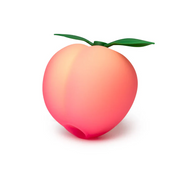 Romp Peach Pleasure Air Clitoris Stimulator, a compact, soft silicone peach-shaped toy with green leaves.
