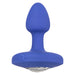 The Cheeky Gems Small Rechargeable Vibrating Butt Plug in blue features a wide base, clear gem-like decoration, and power button symbol—perfect for safe, cheeky backdoor play.