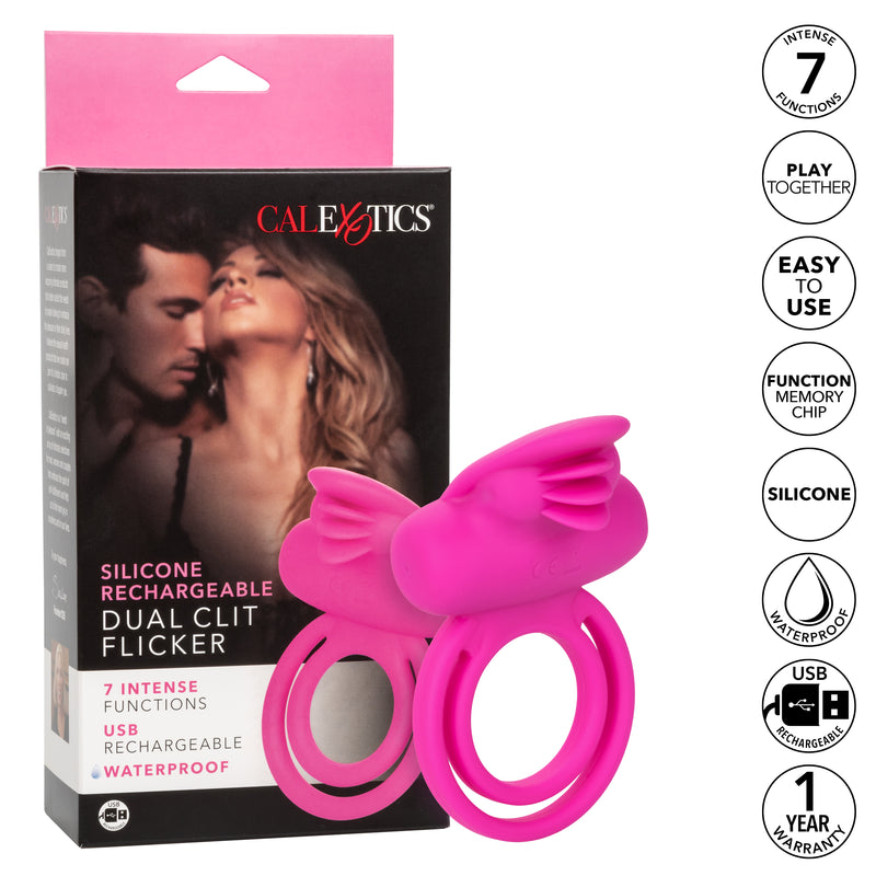 Silicone Dual Clit Flicker Vibrating Cock Ring for Couples