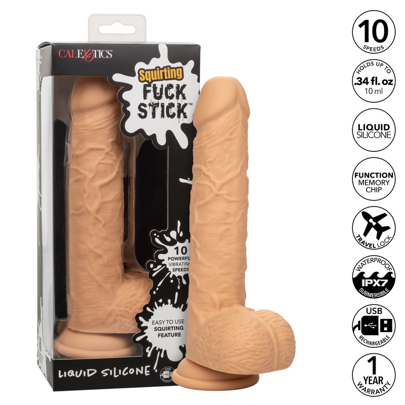 Fuck Stick Rechargeable Vibrating Squirting Dildo with Suction Cup -  Vanilla