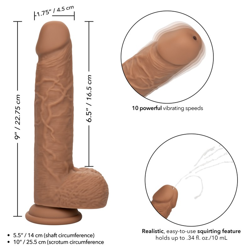 Fuck Stick Rechargeable Vibrating Squirting Dildo with Suction Cup - Mocha