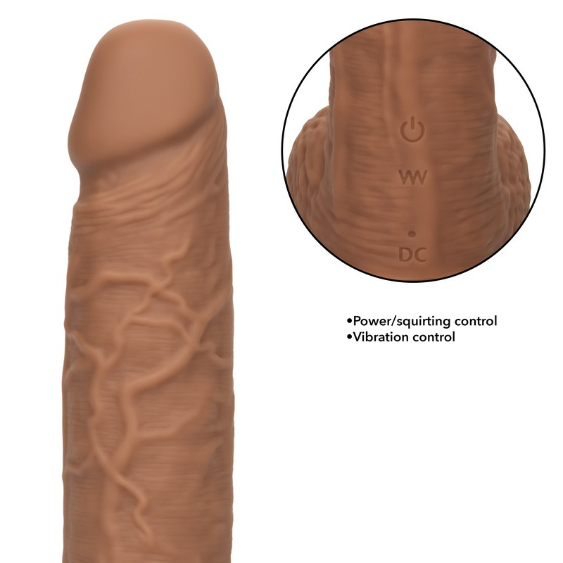 Fuck Stick Rechargeable Vibrating Squirting Dildo with Suction Cup - Mocha