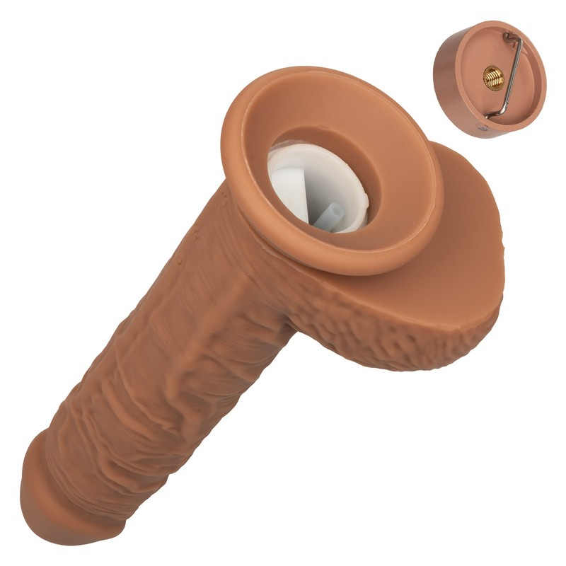 Fuck Stick Rechargeable Vibrating Squirting Dildo with Suction Cup - Mocha