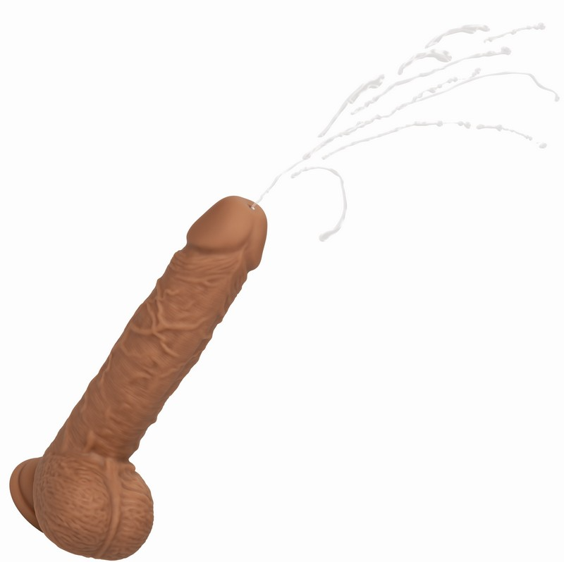 Fuck Stick Rechargeable Vibrating Squirting Dildo with Suction Cup - Mocha