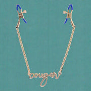 Cougar Nipple Clamps with Gold Chain and 'Cougar' Pendant