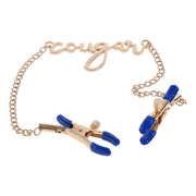Cougar Nipple Clamps with Gold Chain and 'Cougar' Pendant