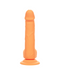 A CalExotics Silicone Stud 8 Inch Suction Cup Dildo - Orange with realistic detailing and a powerful suction cup base, standing upright against a white background.