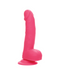 A neon-hued delight, the Silicone Stud 8 Inch Suction Cup Dildo - Pink by CalExotics boasts a realistic design with phallic shape, veins, and a pronounced head. Made from body safe silicone, it features a powerful suction cup base for hands-free fun on any smooth surface.