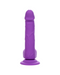 A neon-hued delight, the Silicone Stud 8 Inch Suction Cup Dildo - Purple by CalExotics with a veined texture and a rounded tip is designed to resemble and simulate the shape of a penis. It features a powerful suction cup base for hands-free use and is made from body-safe silicone.