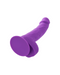 A neon-hued delight, the CalExotics Silicone Stud 8 Inch Suction Cup Dildo - Purple boasts a realistic shape and texture. It features a powerful suction cup base for hands-free fun, shown against a pristine white background.