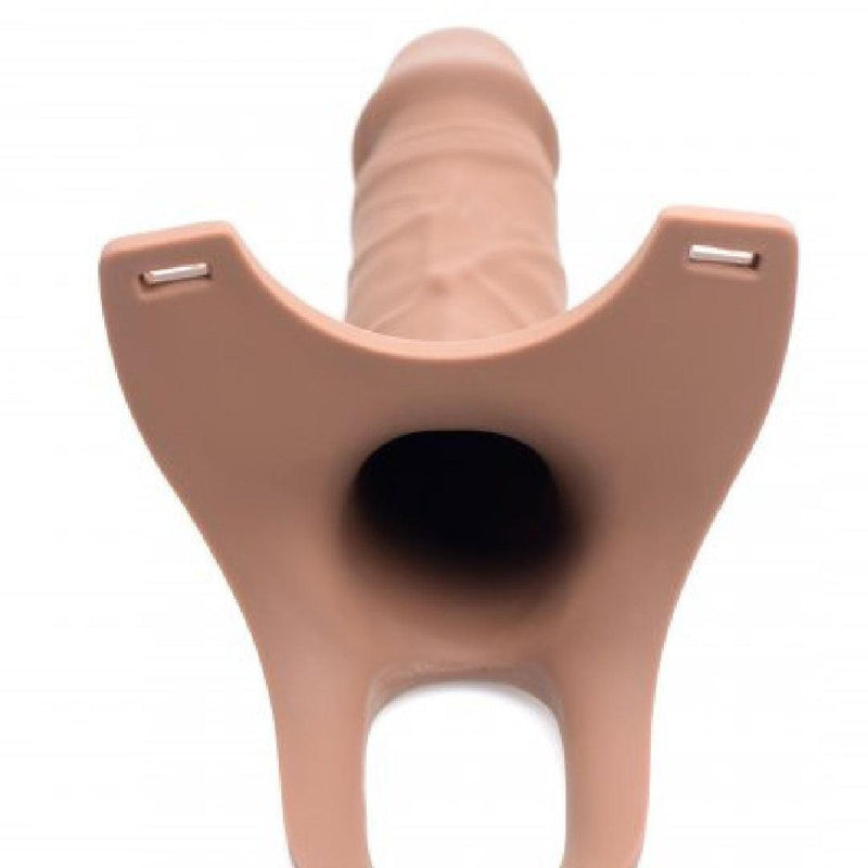 Size Matters Hollow Silicone Strap-On Harness + Dildo Set - Vanilla showing the entrance