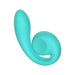 The Snail Vibe Gizi Compact Ultra Powerful 2 Motor Dual Stimulating Vibrator in blue is a silicone personal massager featuring a unique snail-shaped design. It boasts an elongated, rounded end specifically for G-spot stimulation, while the opposite end is coiled like a spiral and adorned with small metallic buttons on the side. Its primarily smooth surface includes some ridged textures for added sensation.