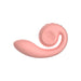 The Snail Vibe Gizi Compact Ultra Powerful 2 Motor Dual Stimulating Vibrator in pink features a peach-colored, uniquely shaped design with smooth, curved lines and a spiral-textured section for targeted G-spot stimulation, set against a white background.