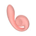 The Snail Gizi Compact Ultra Powerful 2 Motor Dual Stimulating Vibrator - Pink, by Snail Vibe, is a pink, curved personal massager with a sleek design that offers customizable pleasure. It features a spiral texture on one end and a smooth surface on the other. The device appears flexible and ergonomic, designed for intimate use.