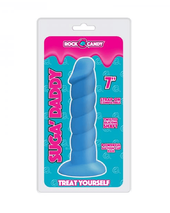 Rock Candy Dildo Suga Daddy 7 Inch Swirled Blue Silicone Dildo