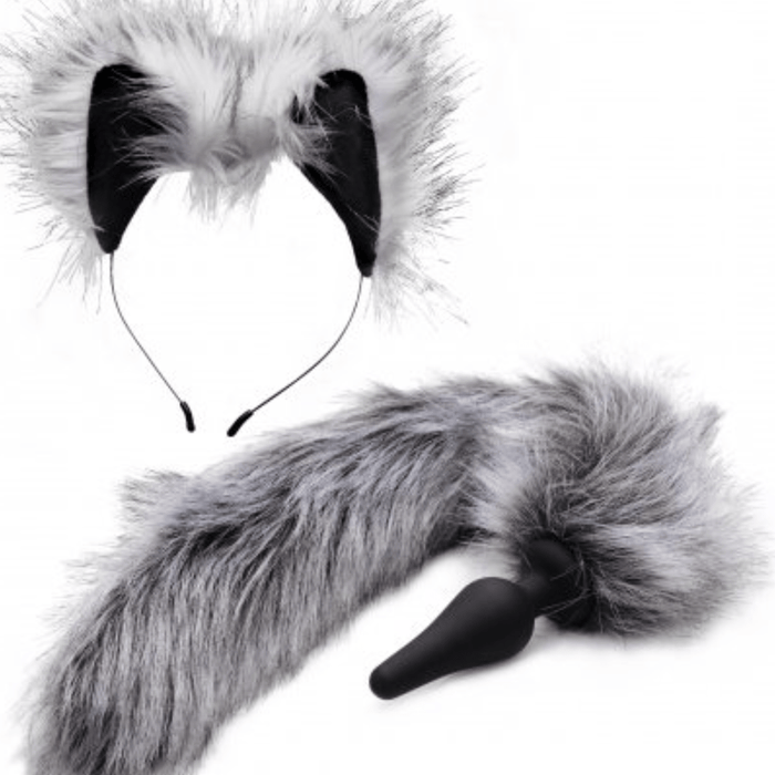 XR Brands Butt Plug Tailz Grey Wolf Tail Anal Plug and Ears Set