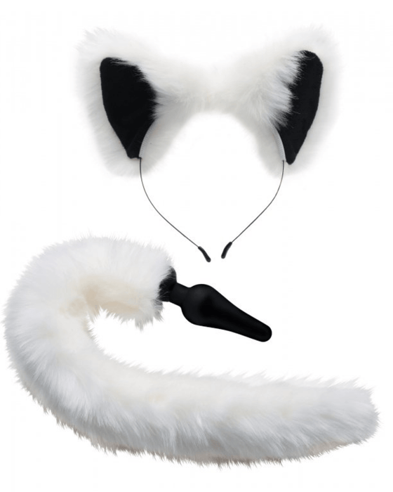 XR Brands Butt Plug Tailz White Fox Tail Anal Plug and Ears Set