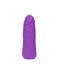 A Vibrating Stud Mini Cock Shaped Bullet Vibrator - Purple by CalExotics made of premium silicone stands upright against a plain white background.