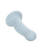 A light blue CalExotics Wave Rider Foam Short, Girthy 4.75 Inch Liquid Silicone Dildo resembling a mushroom, viewed on a plain white background. The handle has a wave pattern for grip and is strap-on harness compatible.