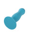 A teal Wave Rider Swell Short, Girthy 5 Inch liquid silicone dildo with a wavy design on the handle and a flat, circular base, isolated on a white background.