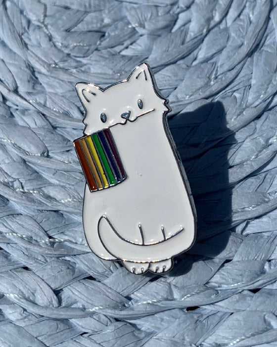 White Cat Pride Flag Pin - LGBTQ+ Pride