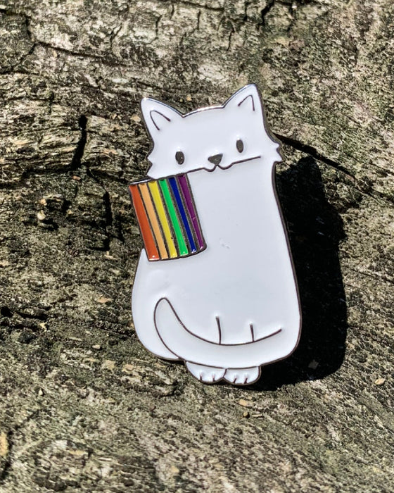 White Cat Pride Flag Pin - LGBTQ+ Pride