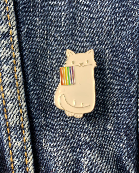 White Cat Pride Flag Pin - LGBTQ+ Pride