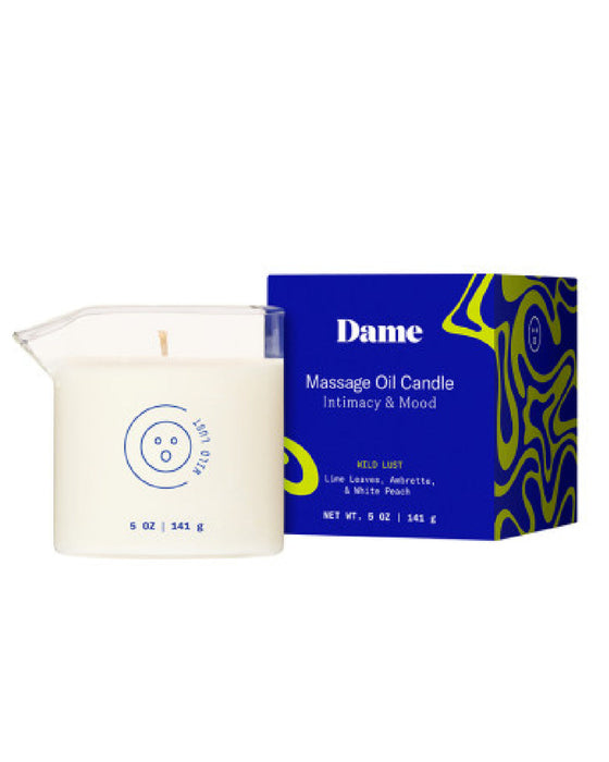 Wild Lust Massage Oil Candle by Dame (Lime Leaf, Ambrette & White Peach)