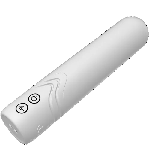 Sleek white bullet vibrator with two control buttons and subtle wave design.