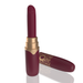 The My Secret Screaming O Premium Lipstick Vibrator, featuring a maroon body with gold accents, stands upright while its matching gold-patterned cap rests nearby on a white background.