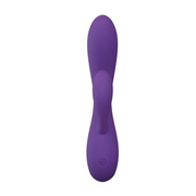 Purple UltraSilk satin-smooth silicone rabbit vibrator with a curved shaft and flexible teaser.