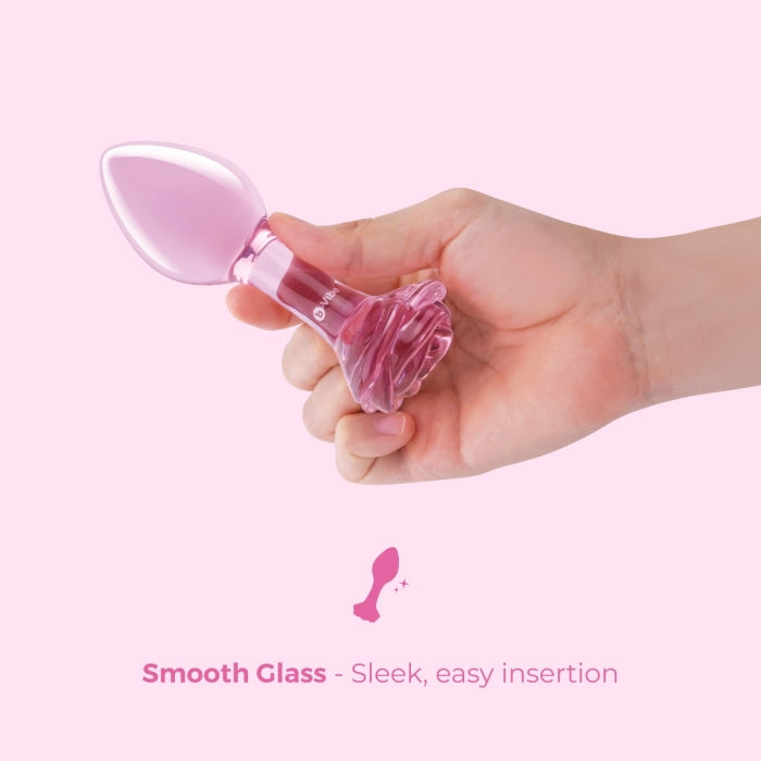 Pink Roses Glass Butt Plugs in 2 Sizes