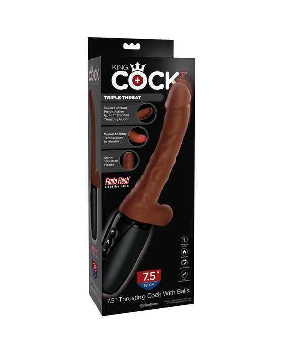 King Cock Plus 7.5 Inch Thrusting Heating Cock with Balls - Chocolate