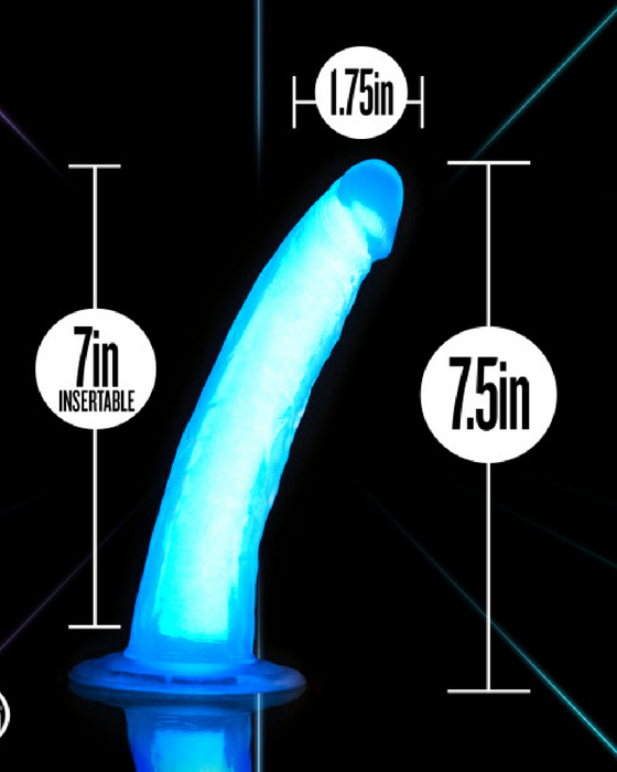 Neo Elite Glow in the Dark 7.5 Inch Silicone Dildo - Blue