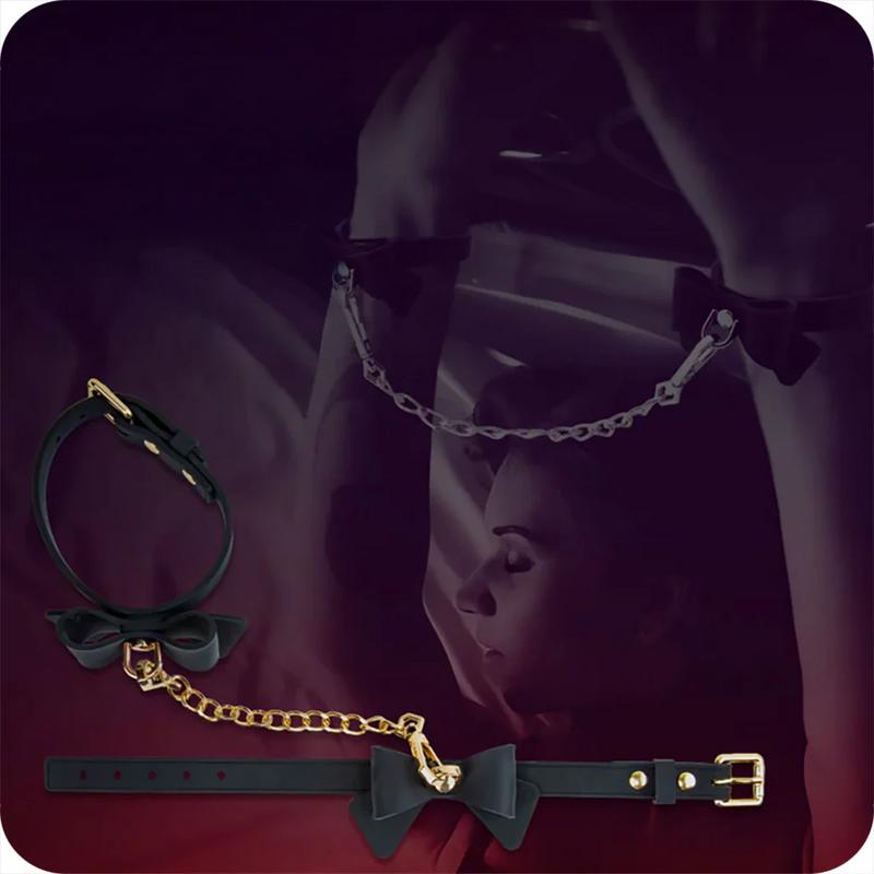 Temptasia Ardor - Silicone Wrist & Ankle Restraints - Black with Bow