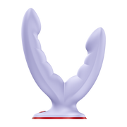 Lavender silicone Fun Factory Ryde grinding dildo with curved, ridged arms and a red suction base.