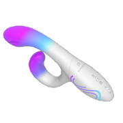 White Illumination Rabbit LED vibrator with a purple and blue glowing tip and stimulator.