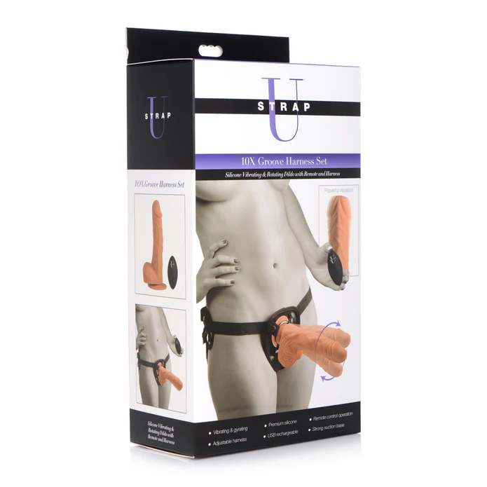 Vibrating Gyrating Silicone Strap-On Dildo and Harness Kit