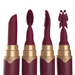 The My Secret Screaming O Premium Lipstick Vibrator features four maroon lipsticks with gold bases, each uniquely shaped—a classic slant, ribbed brush, curved bristle brush, and butterfly—concealing a discreet massager.