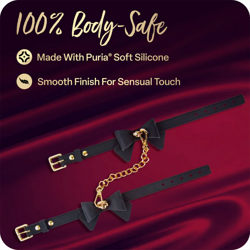 Temptasia Ardor - Silicone Wrist & Ankle Restraints - Black with Bow