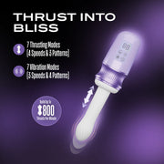 Violet Vixen purple warming thrusting vibrator with digital display and white silicone shaft.