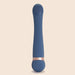 The Hot & Cold Temperature-Changing G-Spot Massager, a blue silicone toy with a rounded tip, gold accent band, and base control buttons, is designed for temperature play fans and pictured upright against a plain beige background.
